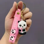 Adorable Cartoon Panda Keychain-pink panda keychain